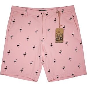 Copper Denim Flamingo Print Shorts Mens 38 Pink Navy CD16055RS Flat Front